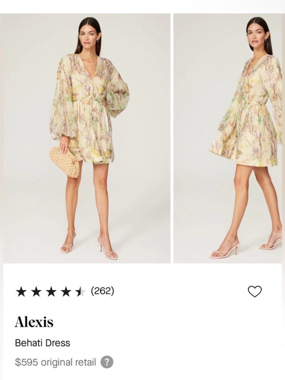 Alexis Behati Floral V-Neck Mini Dress in Pastel Yellow and Green